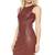 Women’s genuine lambskin mini dress maroon leather bodycon sleeveless