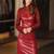 Women’s red softlambskin leather fit & flare knee-length full sleeve dress
