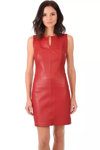 Women’s genuine lambskin red leather bodycon mini dress