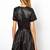Women’s genuine lambskin black leather short sleeve mini dress