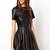Women’s genuine lambskin black leather short sleeve mini dress