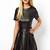 Women’s genuine lambskin black leather short sleeve mini dress