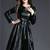 Women’s genuine black lambskin dressmesh panel mini dress