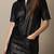 Genuine soft pure napa black leather half sleeve mini dress with front zip closure