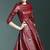 Women’s maroon softlambskin leather quarter sleeve dress