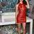 Women’s red soft lambskin dressboldcontrast panels