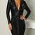 Women’s black lambskin dressfull sleeve studded bodycon midi dress