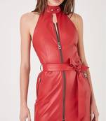 Women’s red lambskin dressleather style zip dress