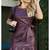 Women’s purple lambskin leatherreal leather short sleeve midi dress