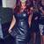 Women’s black deep v-neck fit & flare dress lambskin dress