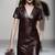 Women’s genuine lambskin maroon dressv-neck dress