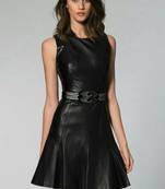 Women’s genuine lambskin black dresssleeveless dress