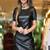 Women’s genuine lambskin black dressshort sleeve party dress
