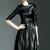 Women’s genuine lambskin black dressfit & flaire long sleeve dress