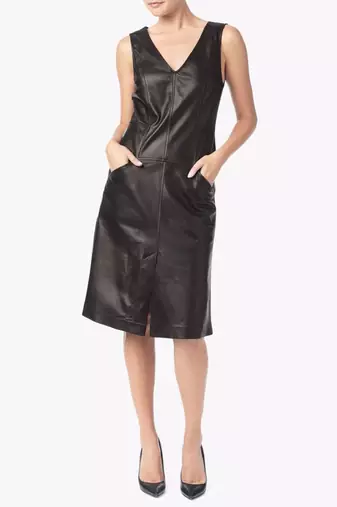 Women’s sleeveless genuine lambskin leather bodycon dress