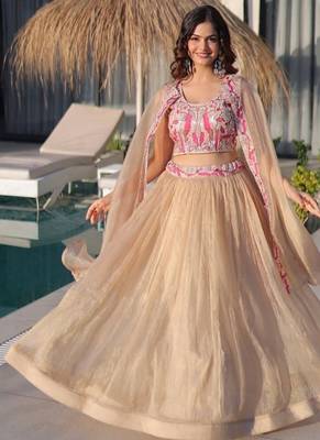 Beige Lehenga Choli with Embroidered Cape Dupatta | Luxury Wedding & Festive Wear 1
