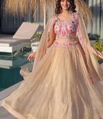 Beige Lehenga Choli with Embroidered Cape Dupatta | Luxury Wedding & Festive Wear