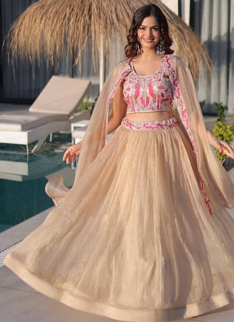 Beige Lehenga Choli with Embroidered Cape Dupatta | Luxury Wedding & Festive Wear