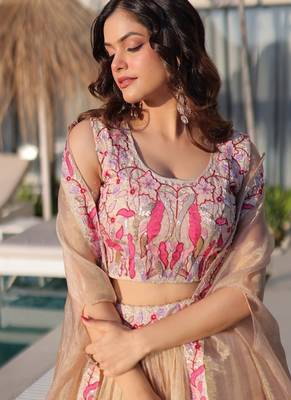 Beige Lehenga Choli with Embroidered Cape Dupatta | Luxury Wedding & Festive Wear 3