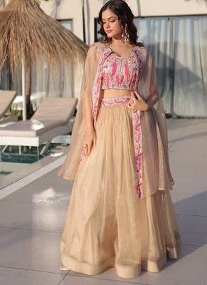Beige Lehenga Choli with Embroidered Cape Dupatta | Luxury Wedding & Festive Wear 4