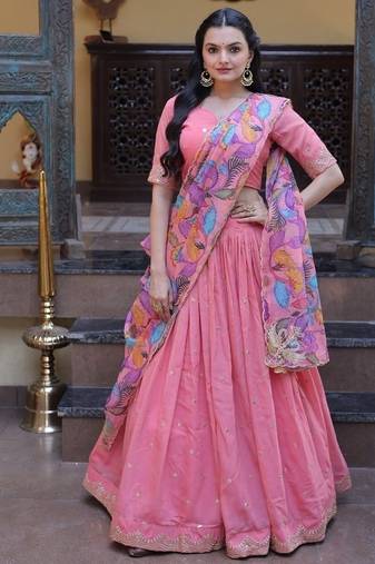 Pastel Lehenga Choli Set for Women with Designer Printed Dupatta | Wedding & Festive Wear