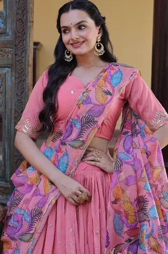 Pastel Lehenga Choli Set for Women with Designer Printed Dupatta | Wedding & Festive Wear