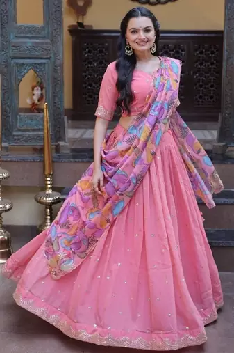 Pastel Lehenga Choli Set for Women with Designer Printed Dupatta | Wedding & Festive Wear