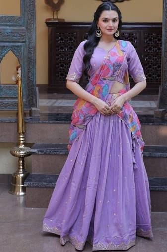 Pastel Lehenga Choli Set for Women with Designer Printed Dupatta | Wedding & Festive Wear