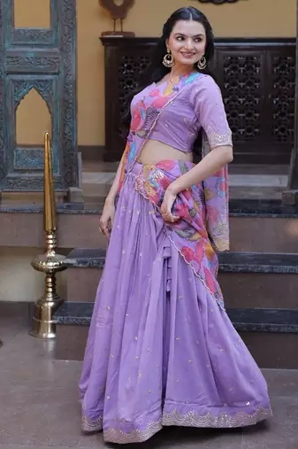 Pastel Lehenga Choli Set for Women with Designer Printed Dupatta | Wedding & Festive Wear
