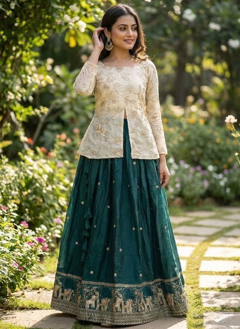 Embroidered Lehenga Choli Set for Women with Flared Skirt
