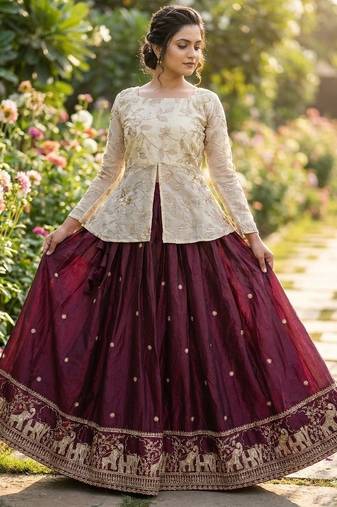 Embroidered Lehenga Choli Set for Women with Flared Skirt