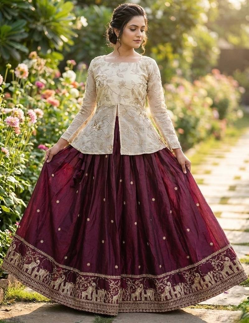 Embroidered Lehenga Choli Set for Women with Flared Skirt