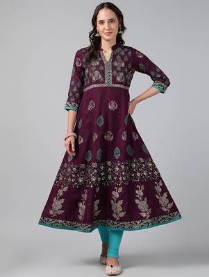 Wine cotton printed anarkali kurta 1