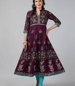 Wine cotton printed anarkali kurta