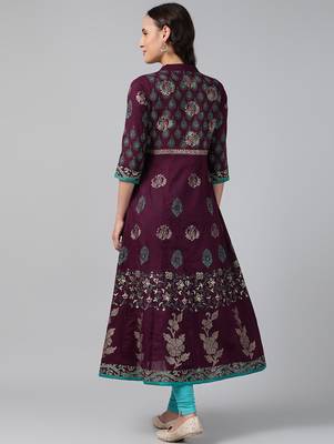Wine cotton printed anarkali kurta 2
