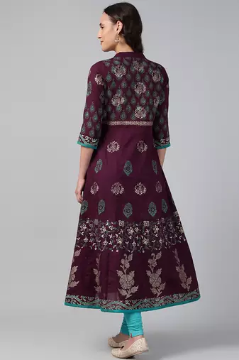 Wine cotton printed anarkali kurta