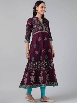 Wine cotton printed anarkali kurta 4