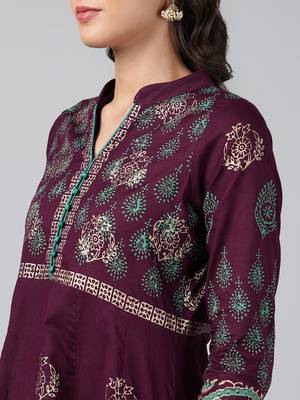 Wine cotton printed anarkali kurta 5