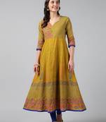 Mustard cotton printed anarkali kurta