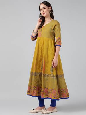 Mustard cotton printed anarkali kurta 3