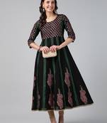 Black cotton printed anarkali kurta