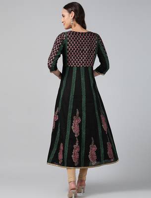 Black cotton printed anarkali kurta 2