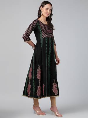 Black cotton printed anarkali kurta 3