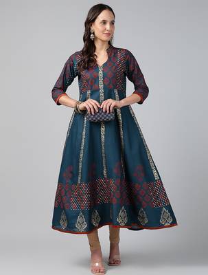 Dark grey cotton printed anarkali kurta 1