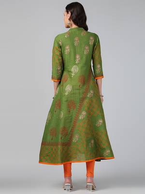 Green cotton printed anarkali kurta 2