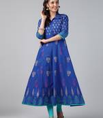 ROYAL BLUE COTTON PRINTED ANARKALI KURTA