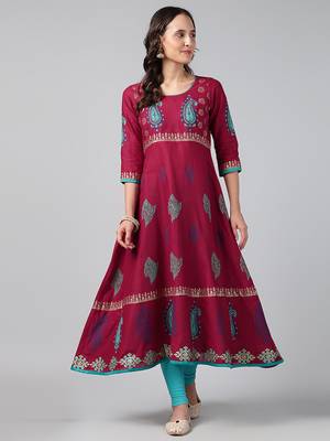 Black cotton printed anarkali kurta 1