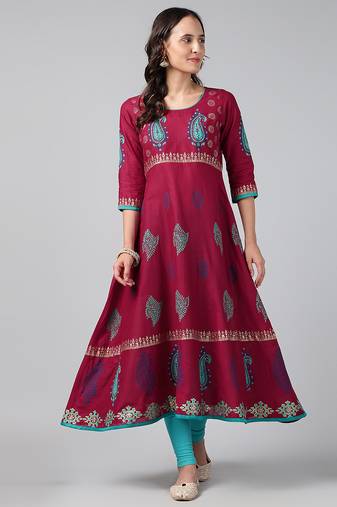 Black cotton printed anarkali kurta