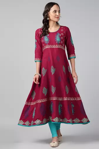 Black cotton printed anarkali kurta