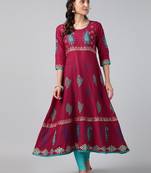 Black cotton printed anarkali kurta